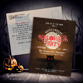 Invitación de Halloween de Murciélagos de Gato Neg