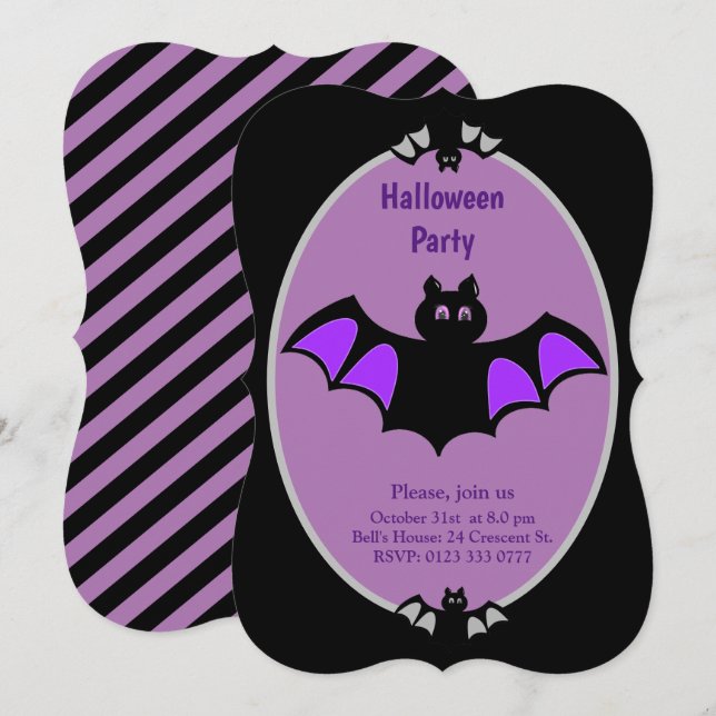 Invitación de Halloween de murciélagos modernos (Anverso / Reverso)