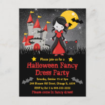 Invitación de Halloween de niña vampiro linda y ca