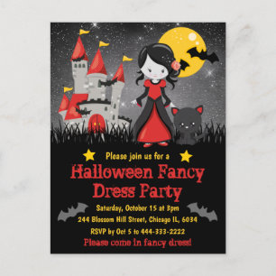 Invitación de Halloween de niña vampiro linda y ca