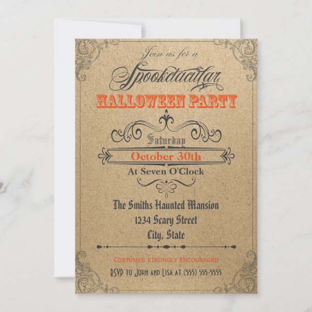 Invitación de Halloween de Ornamentos Vintage (Anverso)