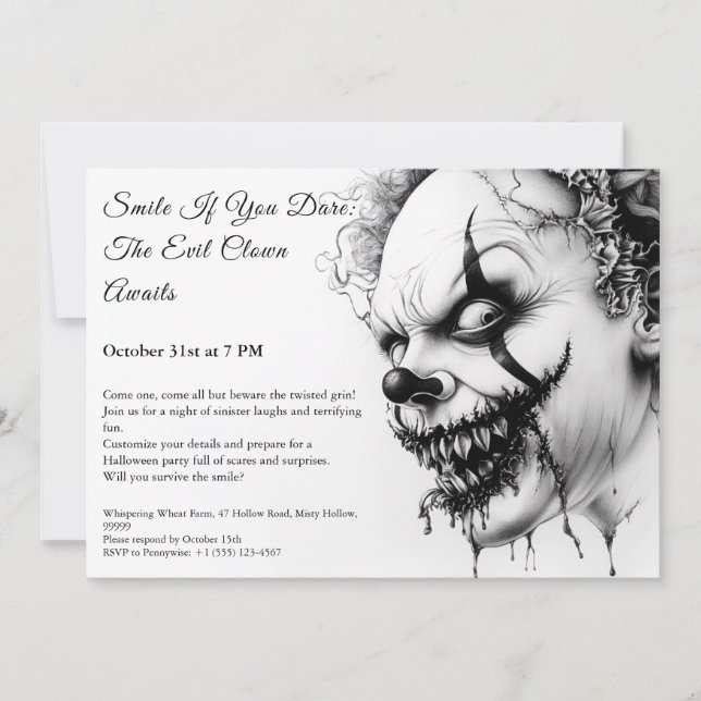 Invitación de Halloween de Payaso Malvado – Sonris (Anverso)