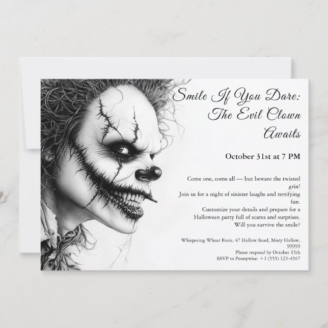 Invitación de Halloween de Payaso Malvado – Sonris (Anverso)