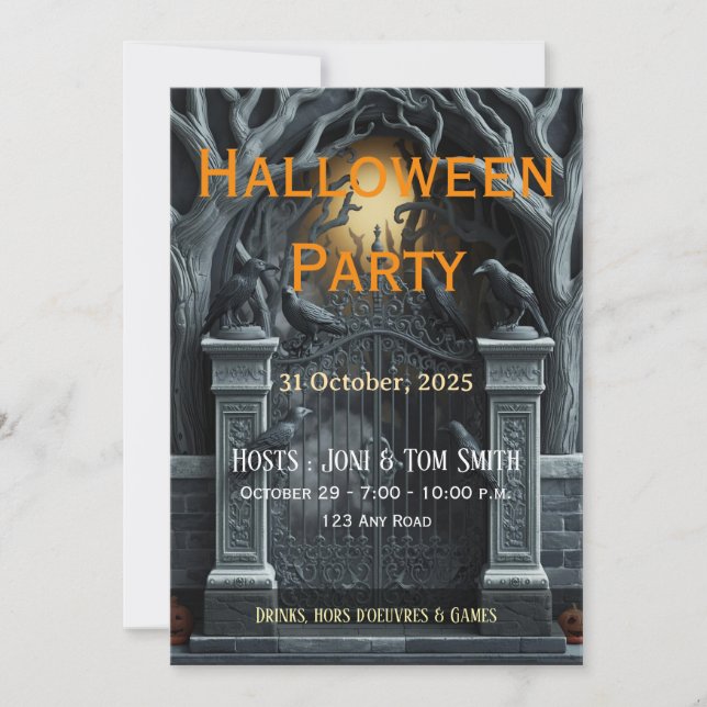 Invitación de Halloween de puerta encantada editab (Anverso)