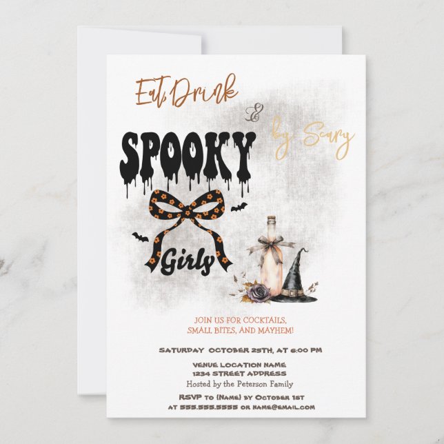 Invitación de Halloween de sombrero y corbata de c (Anverso)