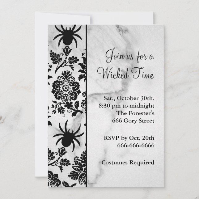 Invitación de Halloween de Spider Damask sobre Már (Anverso)