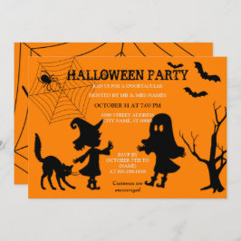 Invitación de Halloween de Spider Web Black Cat