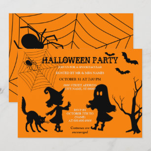 Invitación de Halloween de Spider Web Black Cat