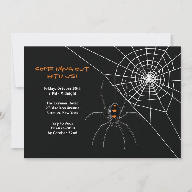 Invitación de Halloween de Telaraña de Araña (Anverso)