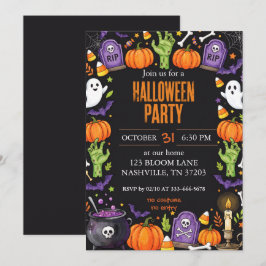 Invitación de Halloween de tiza adorable y espeluz