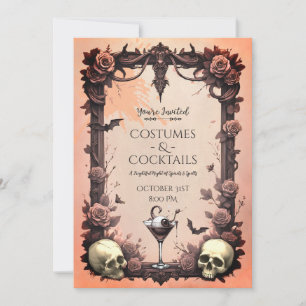 Invitación de Halloween de trajes góticos y cóctel
