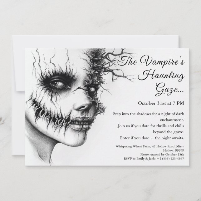 Invitación de Halloween de una mujer vampiresa per (Anverso)