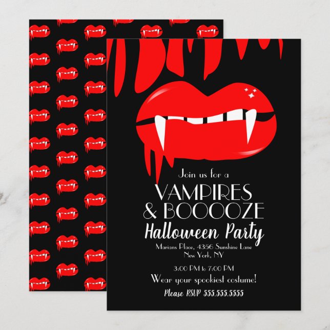 Invitación de Halloween de vampiro rojo negro para (Anverso / Reverso)
