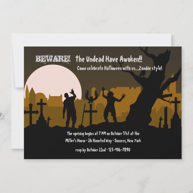 Invitación de Halloween de Zombies del Cementerio (Anverso)
