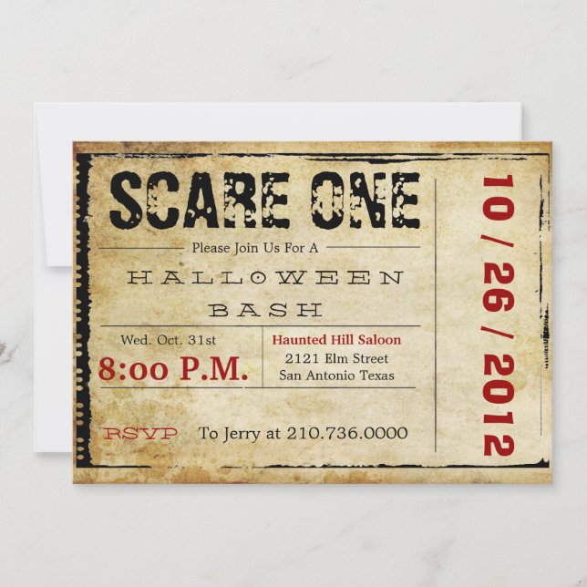 Invitación de Halloween del boleto de la película (Anverso)