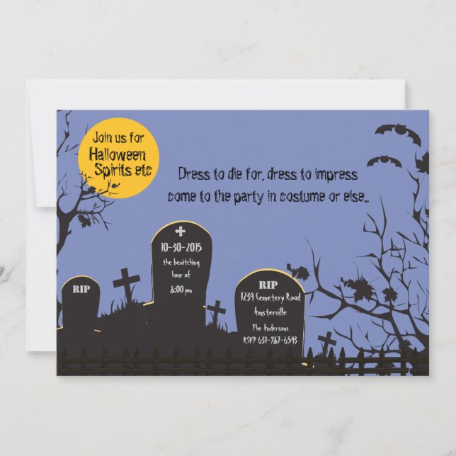 Invitación de Halloween del cementerio (Anverso)