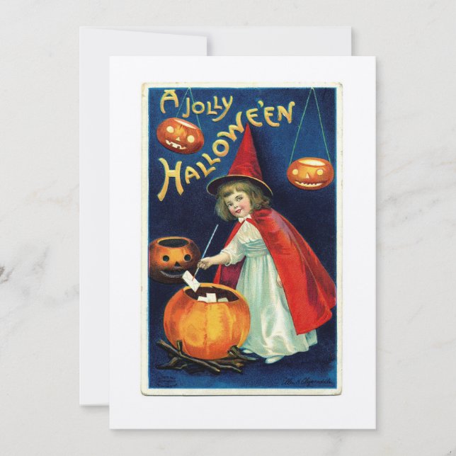 Invitación de Hallowe'en del chica y de la (Anverso)