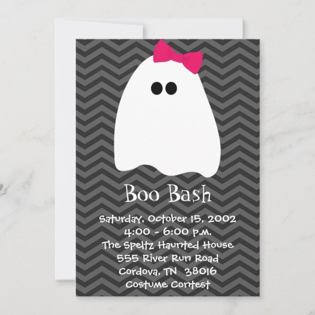 Invitación de Halloween del fantasma del chica (Anverso)