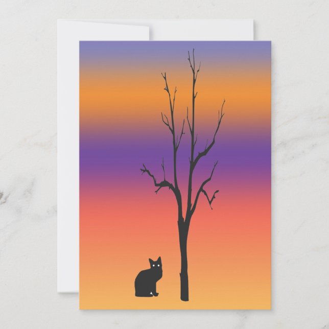 Invitación de Halloween del gato y del árbol (Anverso)