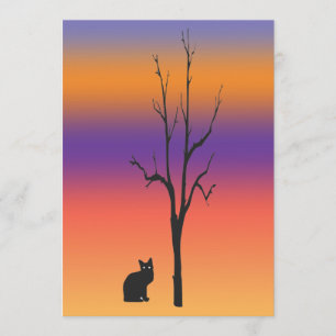 Invitación de Halloween del gato y del árbol