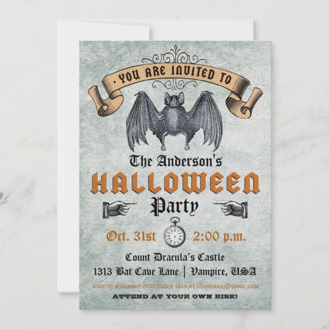 Invitación de Halloween del palo de vampiro del (Anverso)