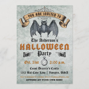Invitación de Halloween del palo de vampiro del