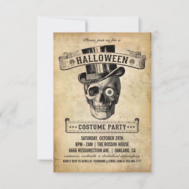 Invitación de Halloween del vintage - fiesta del (Anverso)