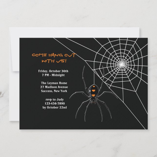 Invitación de Halloween del Web de araña (Anverso)