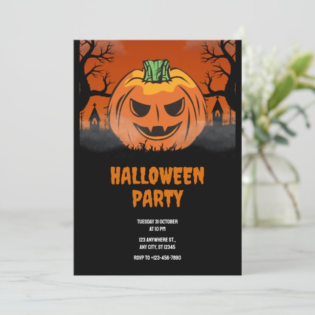 Invitación de Halloween editable, fiesta de Hallow (Anverso de pie)