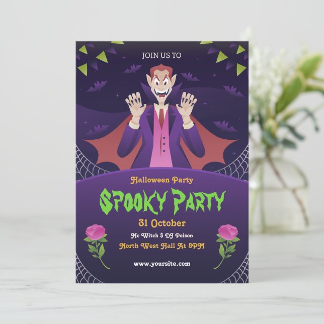 Invitación de Halloween editable, fiesta de Hallow (Anverso de pie)