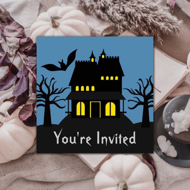 Invitación de Halloween en casa embrujada y espelu (Spooky Haunted House Halloween Invite)