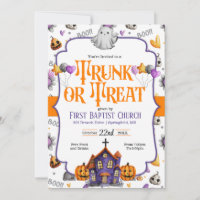 Invitación de Halloween en la iglesia del tronco o