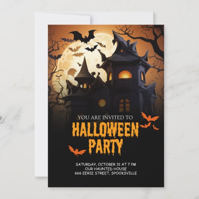Invitación de Halloween en Mansión de Haunted (Anverso)