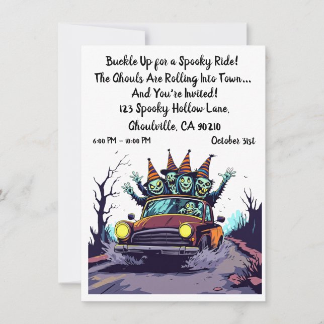 Invitación de Halloween en viaje por carretera (Anverso)