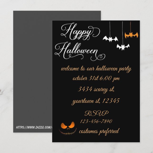 Invitación de Halloween escriba su texto (Anverso / Reverso)