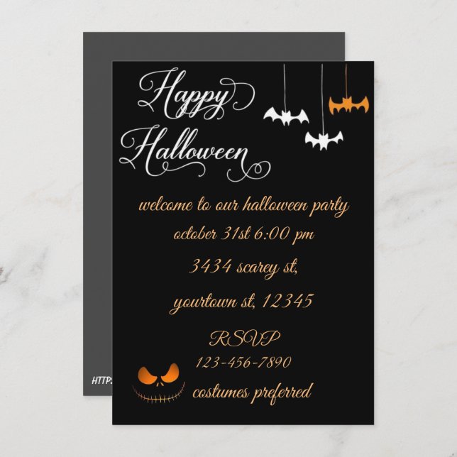 Invitación de Halloween escribe tu texto (Anverso / Reverso)