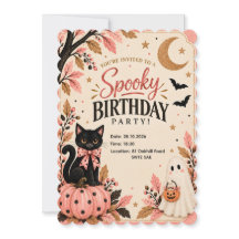 Invitación de Halloween espeluznante gato negro ro