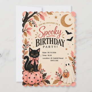 Invitación de Halloween espeluznante gato negro ro