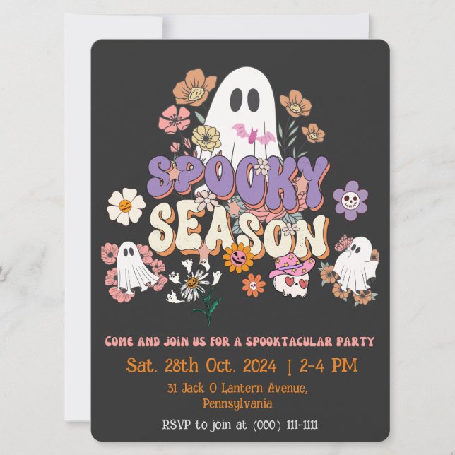 Invitación de Halloween fantasma negro y Naranja (Anverso)
