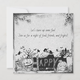 Invitación de Halloween Feliz en blanco y negro
