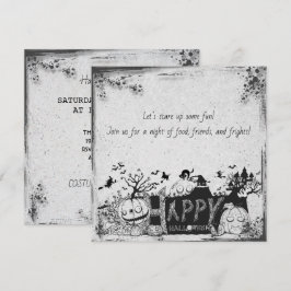 Invitación de Halloween Feliz en blanco y negro