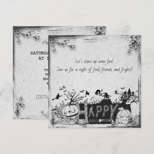Invitación de Halloween Feliz en blanco y negro
