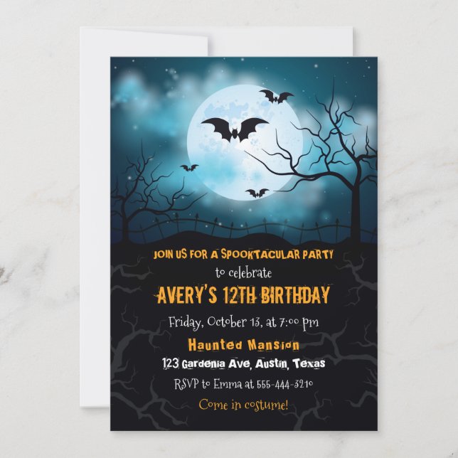 Invitación de Halloween, fiesta de cumpleaños de H (Anverso)