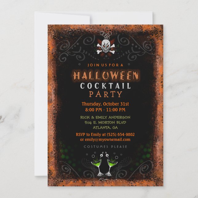 Invitación de Halloween - Frontera con cráneo y có (Anverso)