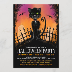 Invitación de Halloween - Gato aterrador en cement
