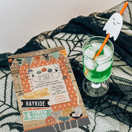 Invitación de Halloween Hayride y de tallado de ca