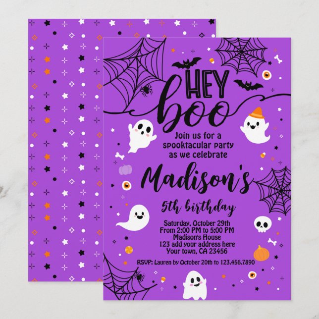 Invitación de Halloween Hey Boo (Anverso / Reverso)