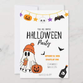 Invitación de Halloween ilustrativa negra y Naranj