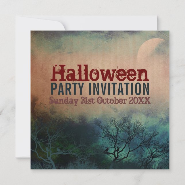 Invitación de Halloween Moon Grunge (Anverso)