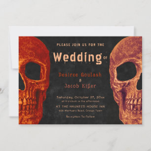 Invitación de Halloween negro Naranja de cráneo gó